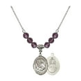 thumbnail image 1 of 18-Inch Rhodium Plated Necklace with 6mm Purple February Birth Month Stone Beads and Our Lady of Mount Carmel Charm, 1 of 1
