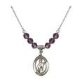 thumbnail image 1 of 18-Inch Rhodium Plated Necklace with 6mm Purple February Birth Month Stone Beads and Saint Christopher / Rodeo Charm, 1 of 1