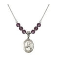 thumbnail image 1 of 18-Inch Rhodium Plated Necklace with 6mm Purple February Birth Month Stone Beads and Saint Christopher/Track & Field Charm, 1 of 1