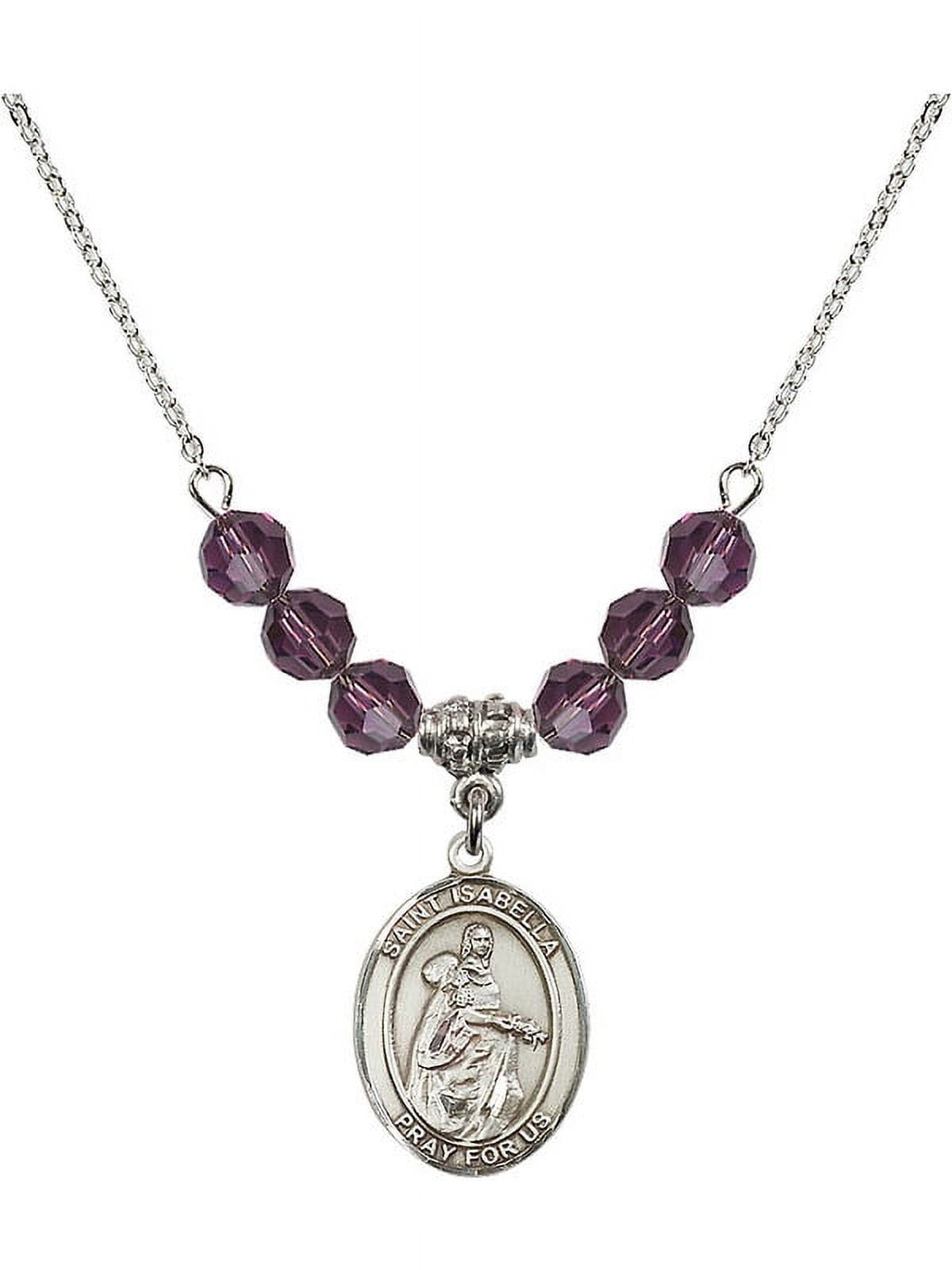 18-Inch Rhodium Plated Necklace with 6mm Purple February Birth
