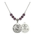 thumbnail image 1 of 18-Inch Rhodium Plated Necklace with 6mm Purple February Birth Month Stone Beads and Saint Michael / Army Charm, 1 of 1