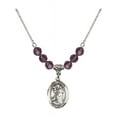 thumbnail image 1 of 18-Inch Rhodium Plated Necklace with 6mm Purple February Birth Month Stone Beads and Saint Rocco Charm, 1 of 1