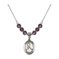 thumbnail image 1 of 18-Inch Rhodium Plated Necklace with 6mm Purple February Birth Month Stone Beads and Saint Sebastian/Ice Hockey Charm, 1 of 1