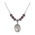 thumbnail image 1 of 18-Inch Rhodium Plated Necklace with 6mm Purple February Birth Month Stone Beads and Saint Sebastian / Rugby Charm, 1 of 1