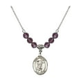 thumbnail image 1 of 18-Inch Rhodium Plated Necklace with 6mm Purple February Birth Month Stone Beads and Saint Stephanie Charm, 1 of 1