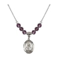 thumbnail image 1 of 18-Inch Rhodium Plated Necklace with 6mm Purple February Birth Month Stone Beads and Saint Timothy Charm, 1 of 1