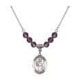 thumbnail image 1 of 18-Inch Rhodium Plated Necklace with 6mm Purple February Birth Month Stone Beads and Saint Uriel the Archangel Charm, 1 of 1