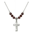 thumbnail image 1 of 18-Inch Rhodium Plated Necklace with 6mm Red January Birth Month Stone Beads and Cross Charm, 1 of 1