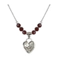 thumbnail image 1 of 18-Inch Rhodium Plated Necklace with 6mm Red January Birth Month Stone Beads and Graduation Heart Charm, 1 of 1