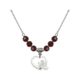 thumbnail image 1 of 18-Inch Rhodium Plated Necklace with 6mm Red January Birth Month Stone Beads and Heart / Guardian Angel Charm, 1 of 1