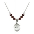 thumbnail image 1 of 18-Inch Rhodium Plated Necklace with 6mm Red January Birth Month Stone Beads and Saint Alphonsa of India Charm, 1 of 1