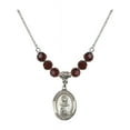 thumbnail image 1 of 18-Inch Rhodium Plated Necklace with 6mm Red January Birth Month Stone Beads and Saint Anastasia Charm, 1 of 1