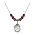 thumbnail image 1 of 18-Inch Rhodium Plated Necklace with 6mm Red January Birth Month Stone Beads and Saint Andre Bessette Charm, 1 of 1