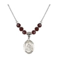 thumbnail image 1 of 18-Inch Rhodium Plated Necklace with 6mm Red January Birth Month Stone Beads and Saint Angela Merici Charm, 1 of 1