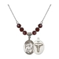 thumbnail image 1 of 18-Inch Rhodium Plated Necklace with 6mm Red January Birth Month Stone Beads and Saint Camillus of Lellis / Nurse Charm, 1 of 1