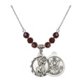 thumbnail image 1 of 18-Inch Rhodium Plated Necklace with 6mm Red January Birth Month Stone Beads and Saint Christopher / Army Charm, 1 of 1