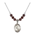 thumbnail image 1 of 18-Inch Rhodium Plated Necklace with 6mm Red January Birth Month Stone Beads and Saint Christopher / Rugby Charm, 1 of 1