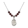 thumbnail image 1 of 18-Inch Rhodium Plated Necklace with 6mm Red January Birth Month Stone Beads and Saint Edwin Charm, 1 of 1