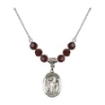thumbnail image 1 of 18-Inch Rhodium Plated Necklace with 6mm Red January Birth Month Stone Beads and Saint Richard Charm, 1 of 1