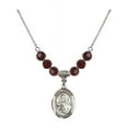 thumbnail image 1 of 18-Inch Rhodium Plated Necklace with 6mm Red January Birth Month Stone Beads and Saint Theresa Charm, 1 of 1