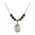 thumbnail image 1 of 18-Inch Rhodium Plated Necklace with 6mm Red January Birth Month Stone Beads and Saint Walburga Charm, 1 of 1