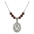 thumbnail image 1 of 18-Inch Rhodium Plated Necklace with 6mm Red January Birth Month Stone Beads and Scapular Charm, 1 of 1