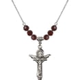 thumbnail image 1 of 18-Inch Rhodium Plated Necklace with 6mm Red January Birth Month Stone Beads and Trinity Crucifix Charm, 1 of 1