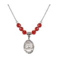 thumbnail image 1 of 18-Inch Rhodium Plated Necklace with 6mm Red July Birth Month Stone Beads and Blessed Jose Sanchez del Rio Charm, 1 of 1