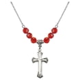 thumbnail image 1 of 18-Inch Rhodium Plated Necklace with 6mm Red July Birth Month Stone Beads and Cross Charm, 1 of 1