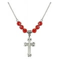 thumbnail image 1 of 18-Inch Rhodium Plated Necklace with 6mm Red July Birth Month Stone Beads and Cross Charm, 1 of 1