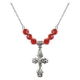 thumbnail image 1 of 18-Inch Rhodium Plated Necklace with 6mm Red July Birth Month Stone Beads and Cross Charm, 1 of 1