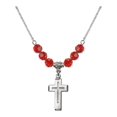 thumbnail image 1 of 18-Inch Rhodium Plated Necklace with 6mm Red July Birth Month Stone Beads and Cross Charm, 1 of 1