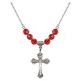 thumbnail image 1 of 18-Inch Rhodium Plated Necklace with 6mm Red July Birth Month Stone Beads and Crucifix Charm, 1 of 1