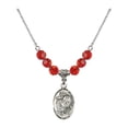 thumbnail image 1 of 18-Inch Rhodium Plated Necklace with 6mm Red July Birth Month Stone Beads and Miraculous Charm, 1 of 1