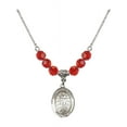 thumbnail image 1 of 18-Inch Rhodium Plated Necklace with 6mm Red July Birth Month Stone Beads and Our Lady of Tears Charm, 1 of 1