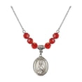 thumbnail image 1 of 18-Inch Rhodium Plated Necklace with 6mm Red July Birth Month Stone Beads and Saint Alice Charm, 1 of 1