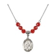 thumbnail image 1 of 18-Inch Rhodium Plated Necklace with 6mm Red July Birth Month Stone Beads and Saint Athanasius Charm, 1 of 1