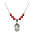 thumbnail image 1 of 18-Inch Rhodium Plated Necklace with 6mm Red July Birth Month Stone Beads and Saint Cecilia Charm, 1 of 1