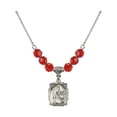 thumbnail image 1 of 18-Inch Rhodium Plated Necklace with 6mm Red July Birth Month Stone Beads and Saint Cecilia Charm, 1 of 1