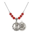thumbnail image 1 of 18-Inch Rhodium Plated Necklace with 6mm Red July Birth Month Stone Beads and Saint Christopher / Coast Guard Charm, 1 of 1