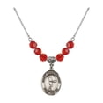 thumbnail image 1 of 18-Inch Rhodium Plated Necklace with 6mm Red July Birth Month Stone Beads and Saint Christopher/Tennis Charm, 1 of 1