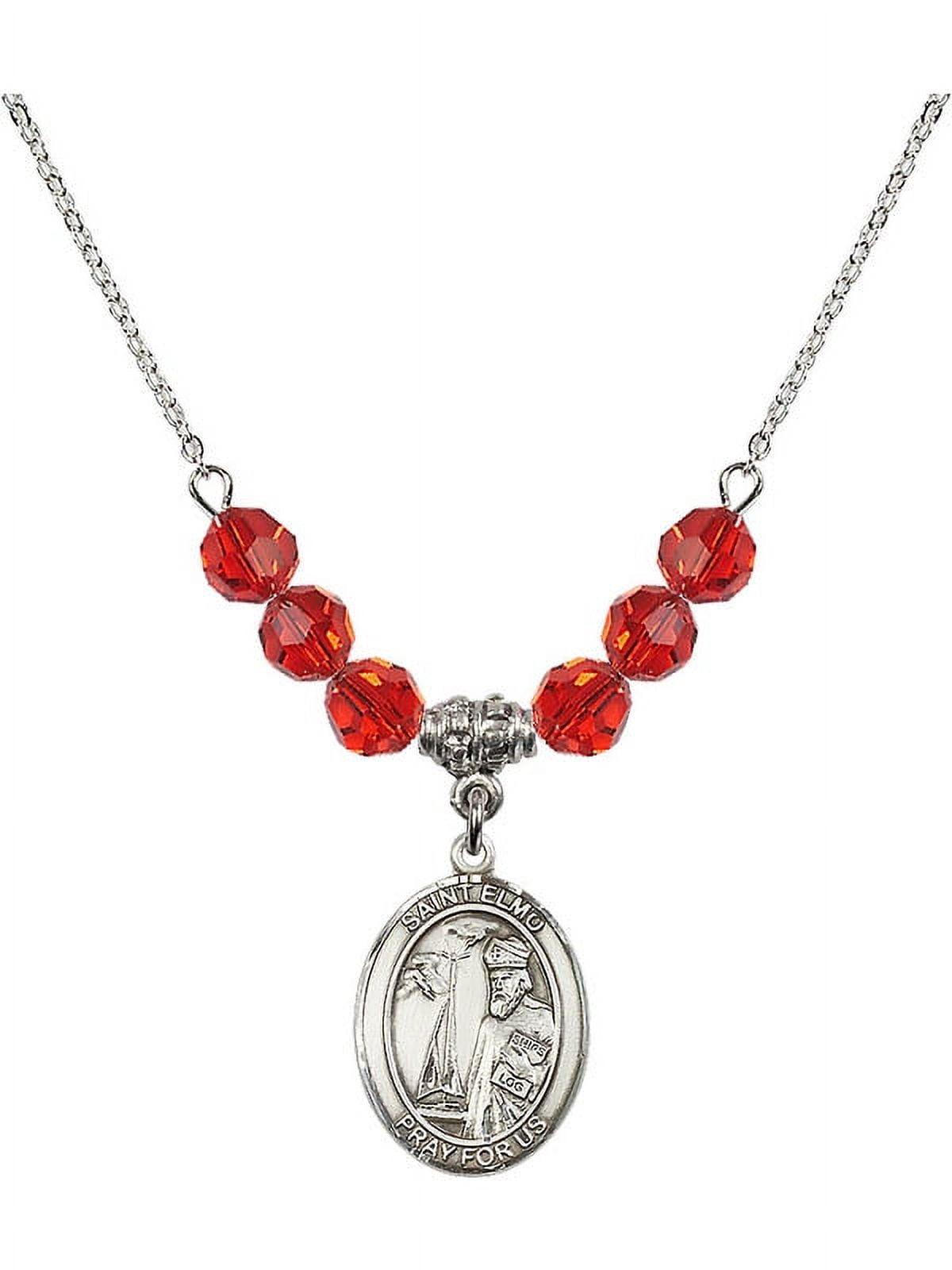 18-Inch Rhodium Plated Necklace with 6mm Red July Birth Month Stone ...