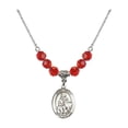 thumbnail image 1 of 18-Inch Rhodium Plated Necklace with 6mm Red July Birth Month Stone Beads and Saint Giles Charm, 1 of 1