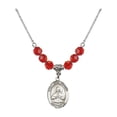 thumbnail image 1 of 18-Inch Rhodium Plated Necklace with 6mm Red July Birth Month Stone Beads and Saint John Vianney Charm, 1 of 1