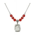 thumbnail image 1 of 18-Inch Rhodium Plated Necklace with 6mm Red July Birth Month Stone Beads and Saint Joseph Charm, 1 of 1