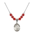 thumbnail image 1 of 18-Inch Rhodium Plated Necklace with 6mm Red July Birth Month Stone Beads and Saint Katharine Drexel Charm, 1 of 1