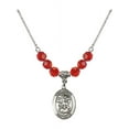 thumbnail image 1 of 18-Inch Rhodium Plated Necklace with 6mm Red July Birth Month Stone Beads and Saint Michael the Archangel Charm, 1 of 1