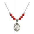 thumbnail image 1 of 18-Inch Rhodium Plated Necklace with 6mm Red July Birth Month Stone Beads and Saint Sebastian/Basketball Charm, 1 of 1