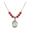 thumbnail image 1 of 18-Inch Rhodium Plated Necklace with 6mm Red July Birth Month Stone Beads and Saint Sebastian/Martial Arts Charm, 1 of 1