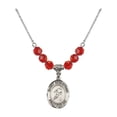 thumbnail image 1 of 18-Inch Rhodium Plated Necklace with 6mm Red July Birth Month Stone Beads and Saint Sebastian/Soccer Charm, 1 of 1